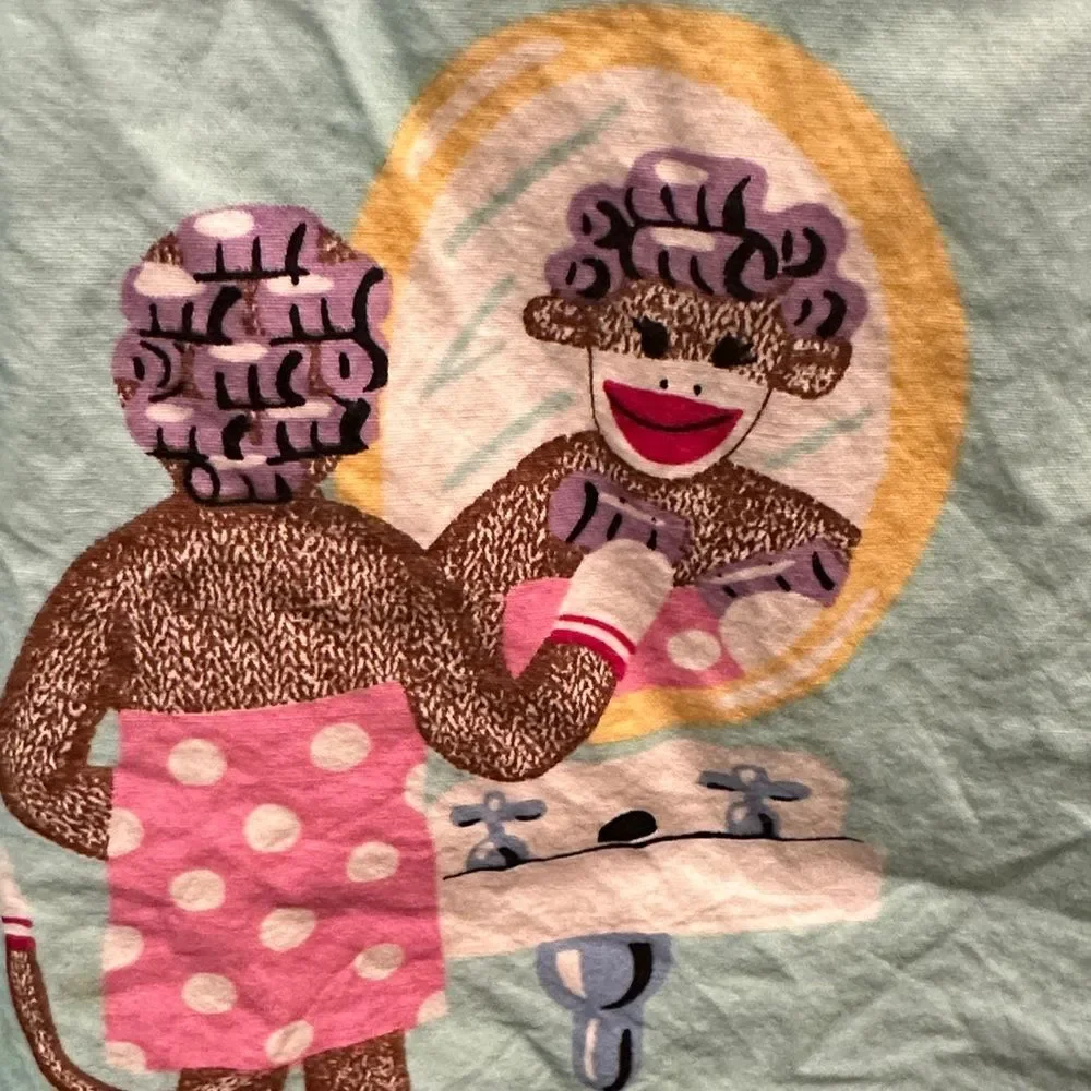 Nick & Nora Teal Monkey printed Sleepwear Top - Picture 3 of 8